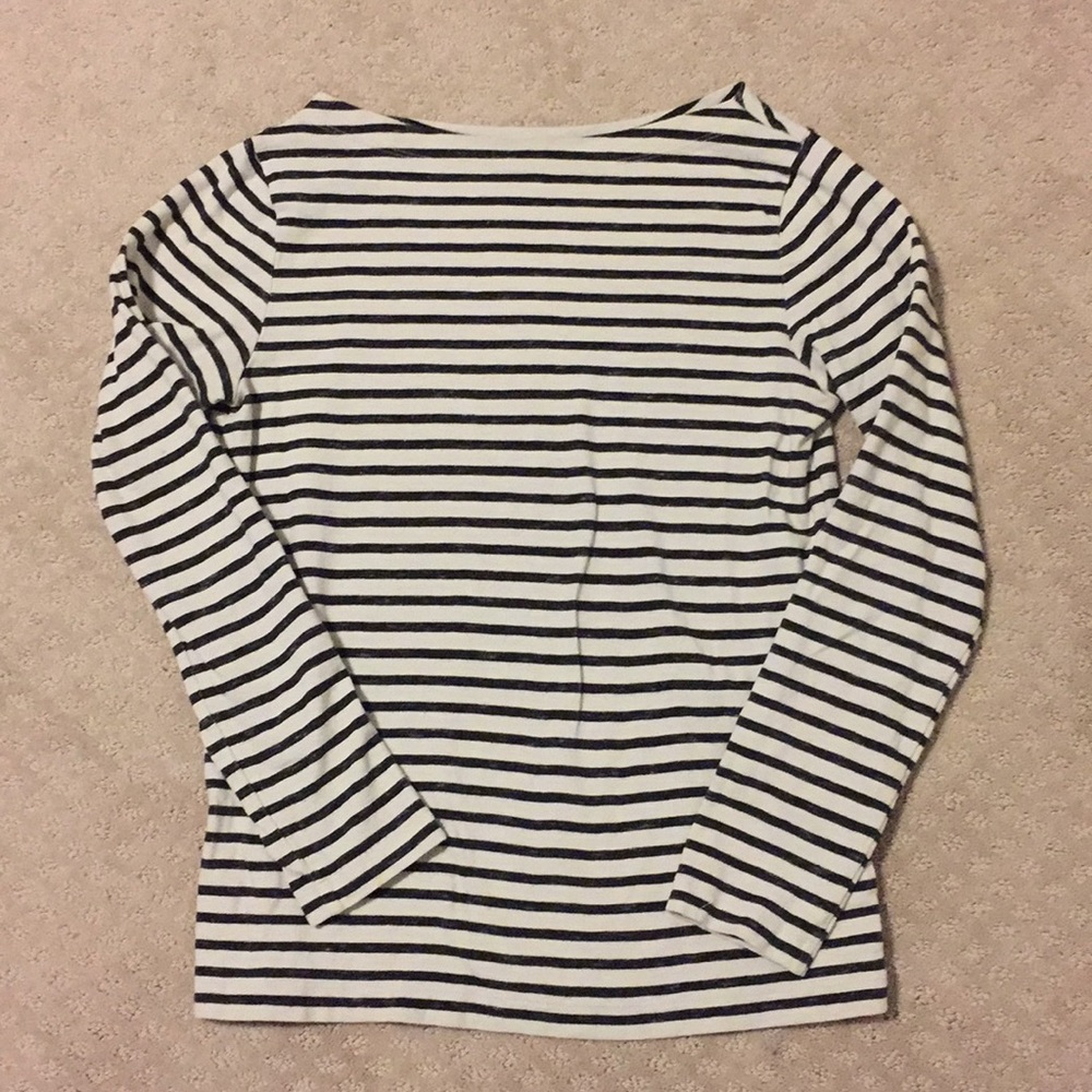 Boat neck black and white striped shirt